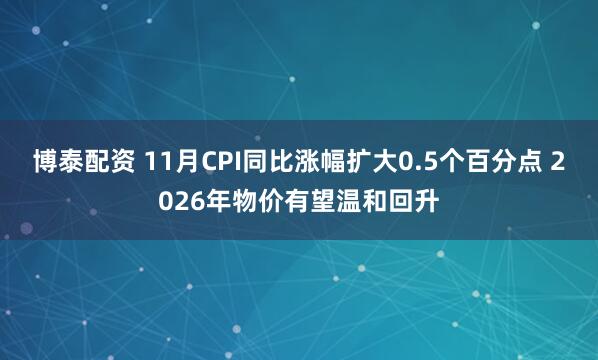 博泰配资 11月CPI同比涨幅扩大0.5个百分点 2026年物价有望温和回升