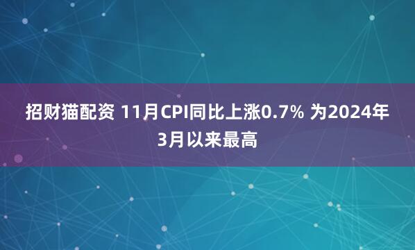 招财猫配资 11月CPI同比上涨0.7% 为2024年3月以来最高